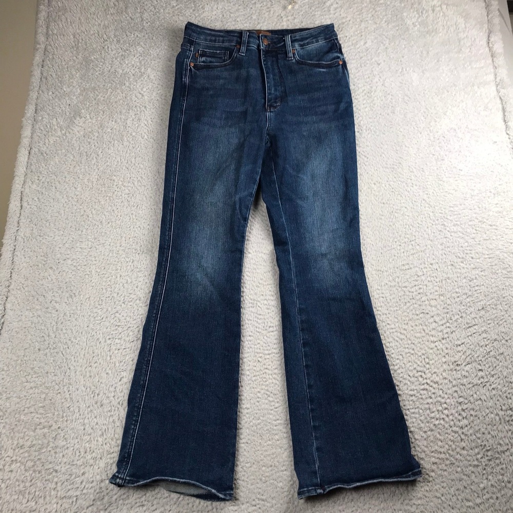 Judy Blue Bootcut Jeans Womens 11/30 (31x32) Dark Wash High Rise Raw Hem Western
